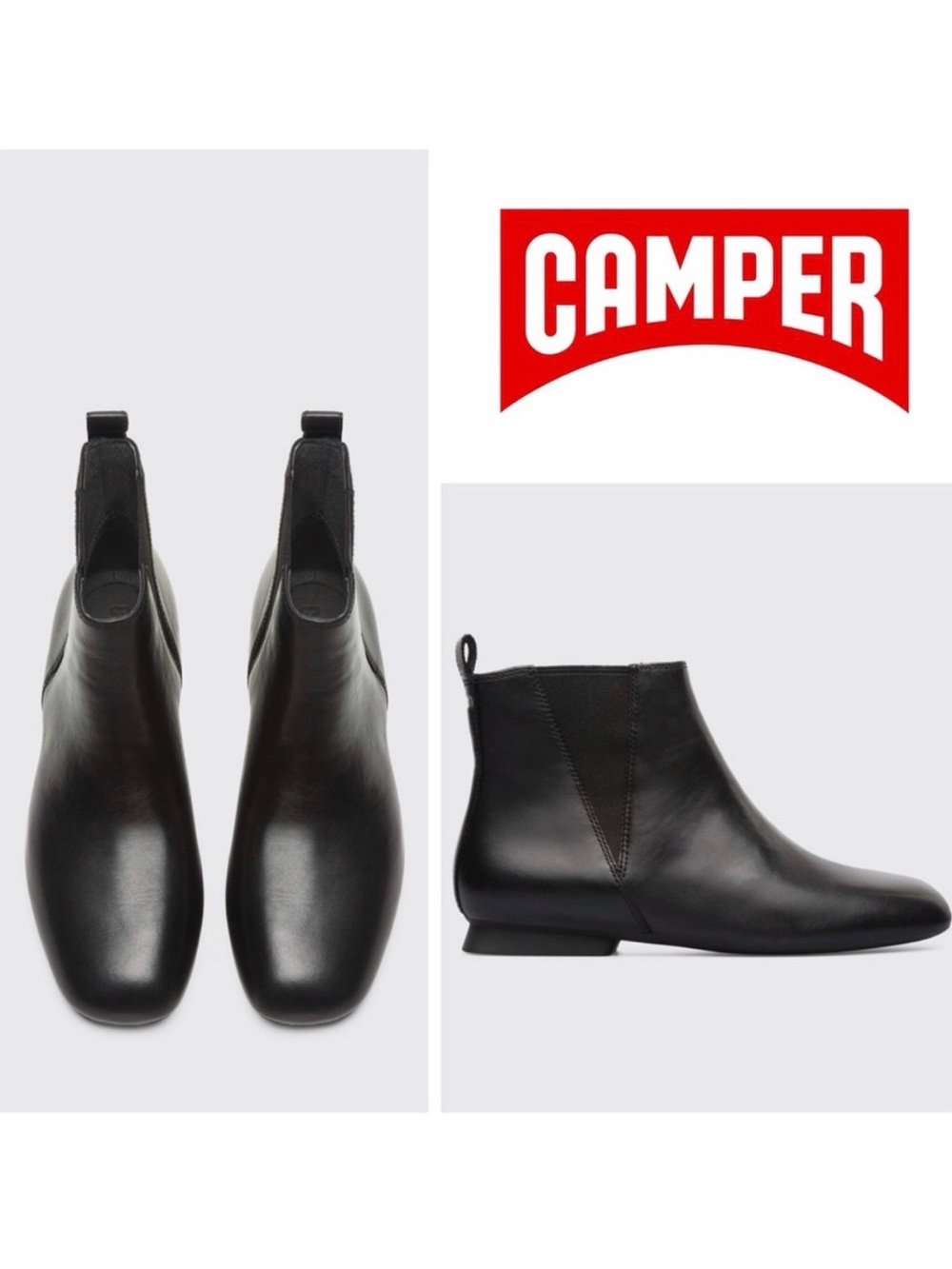 Camper Black Leather Flat Square Toe Chelsea Ankle Booties EU 36 / US 5.5-6
